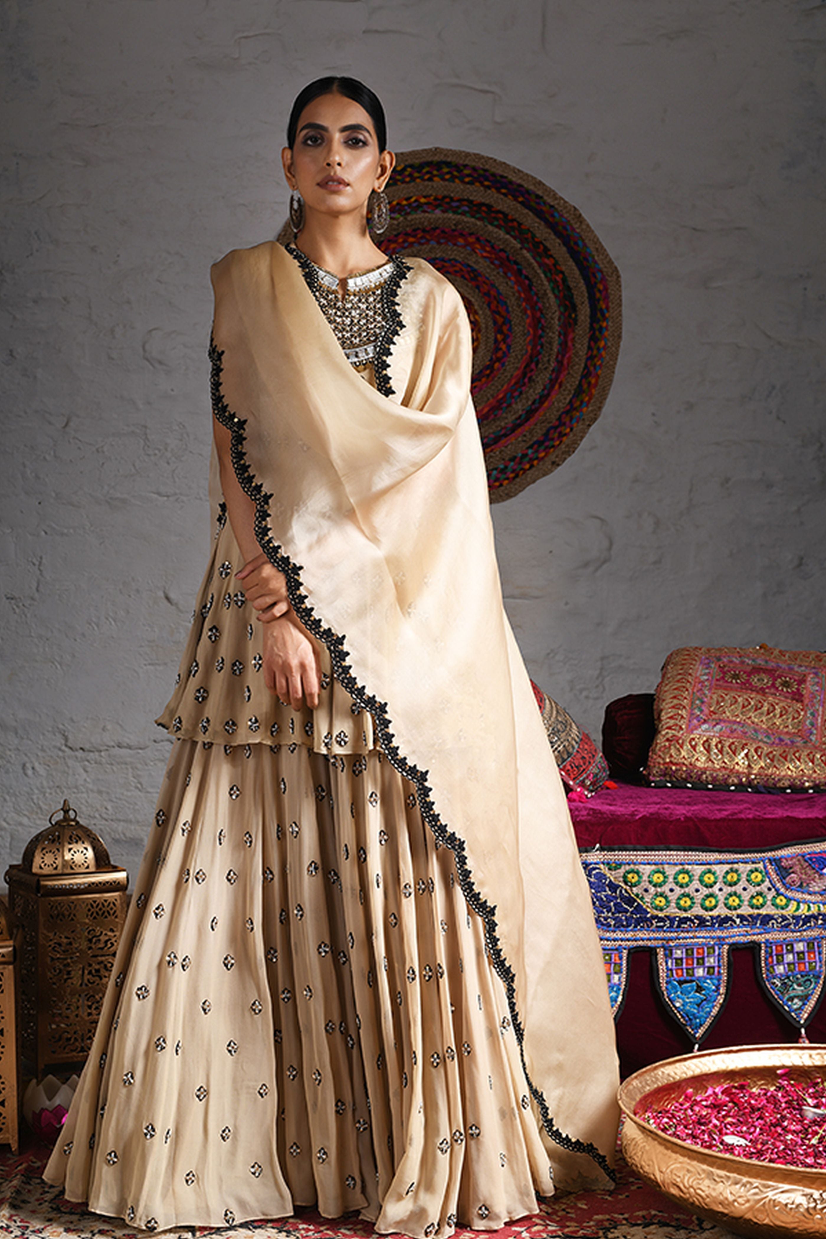Short Anarkali With Sharara Dupatta