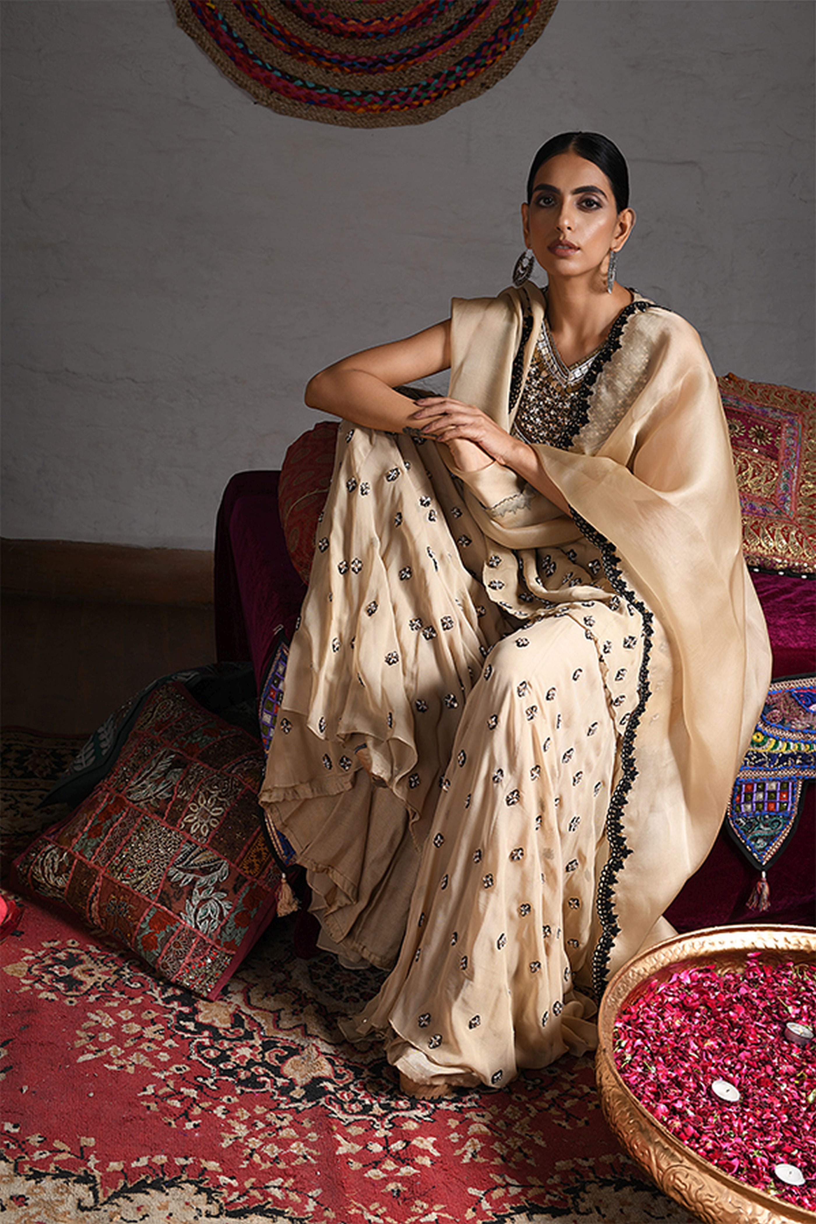 Short Anarkali With Sharara Dupatta