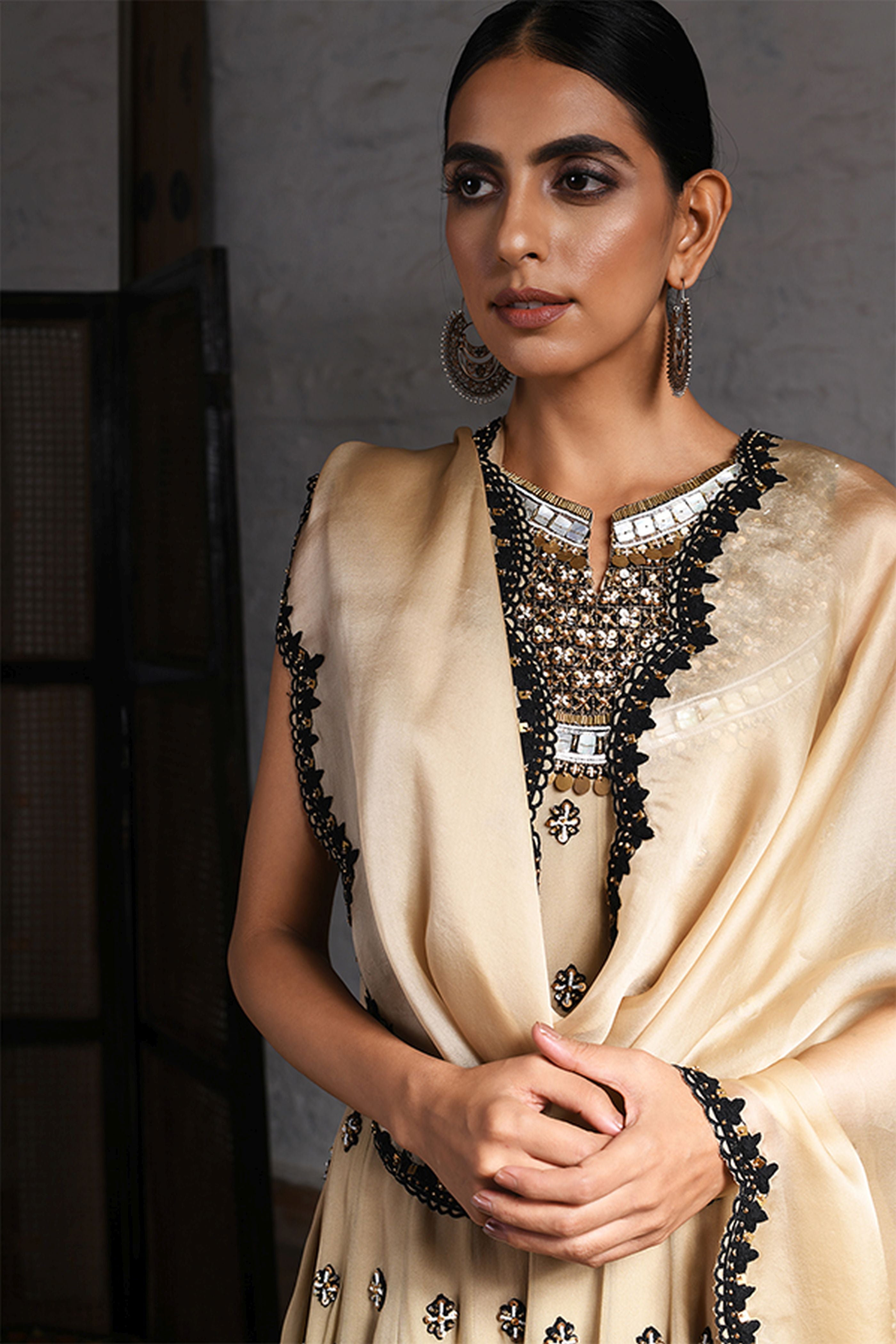 Short Anarkali With Sharara Dupatta