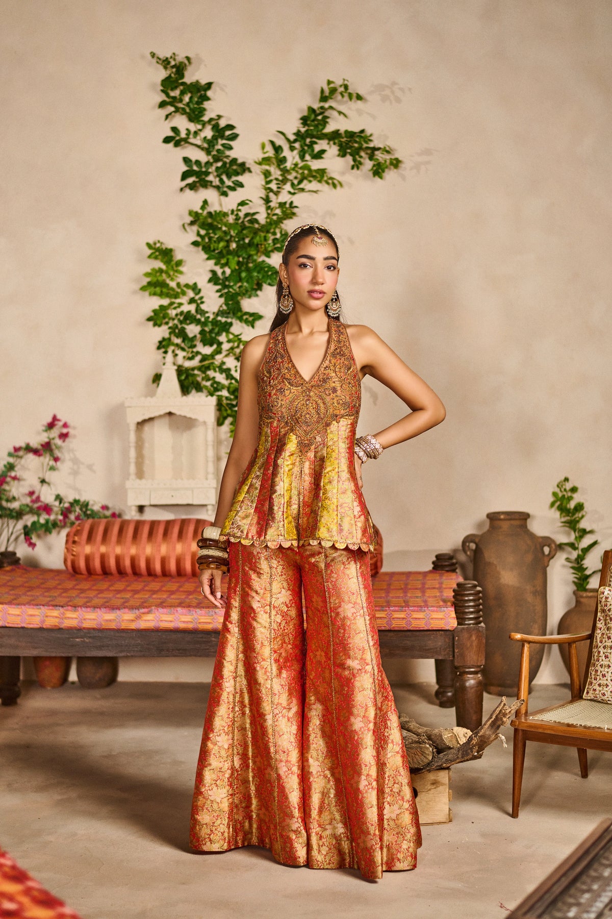 Virsa rang banarasi peplum kurta sharara set