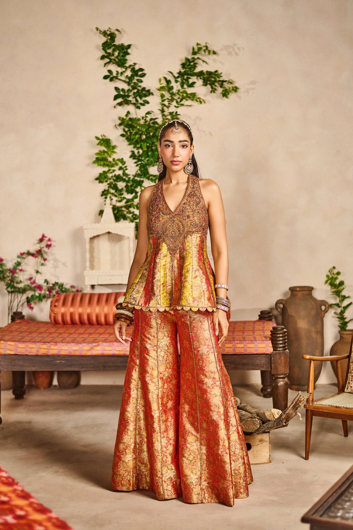 Virsa rang banarasi peplum kurta sharara set