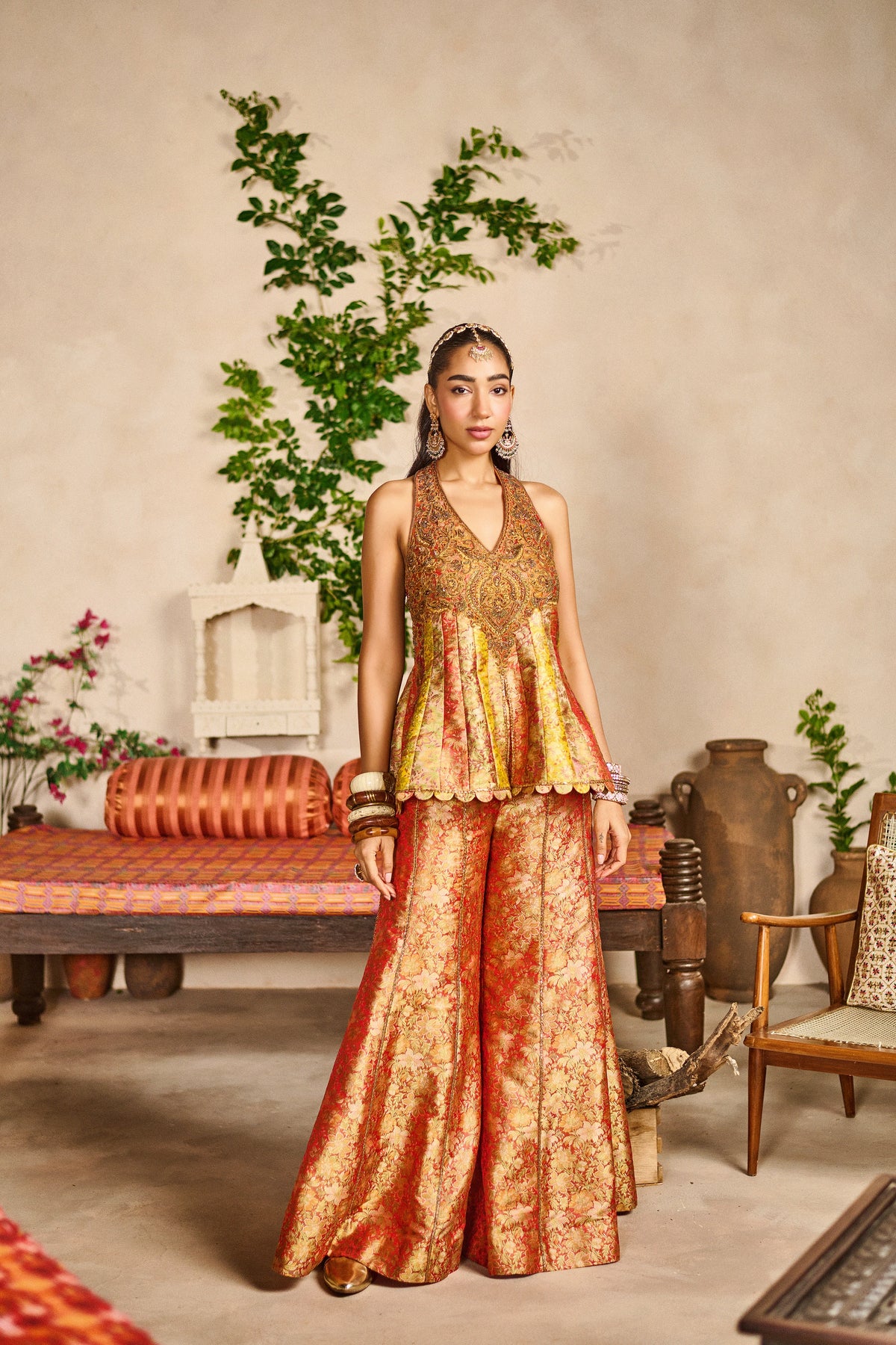 Virsa rang banarasi peplum kurta sharara set