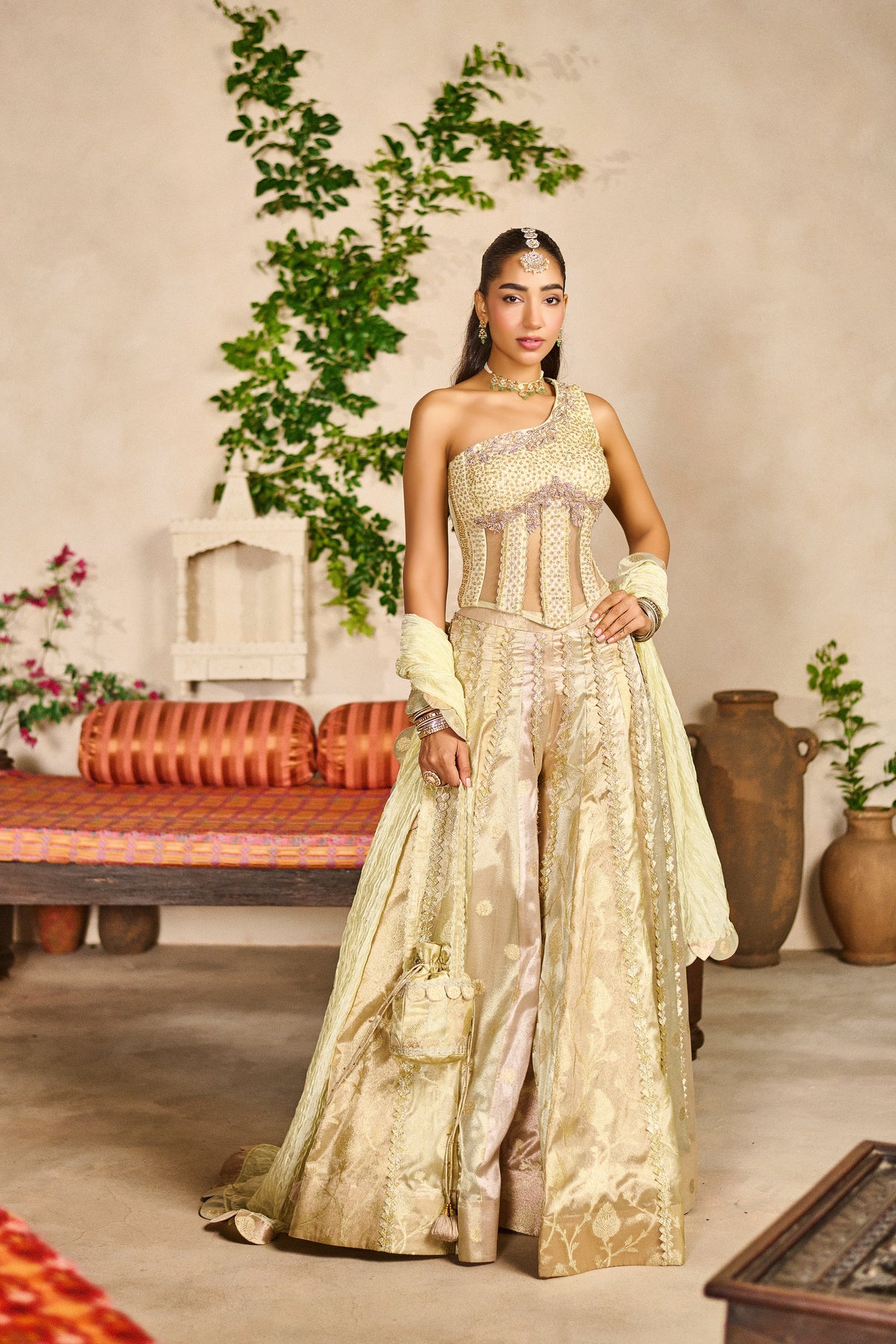 Kashi nimbu one shoulder top sharara set