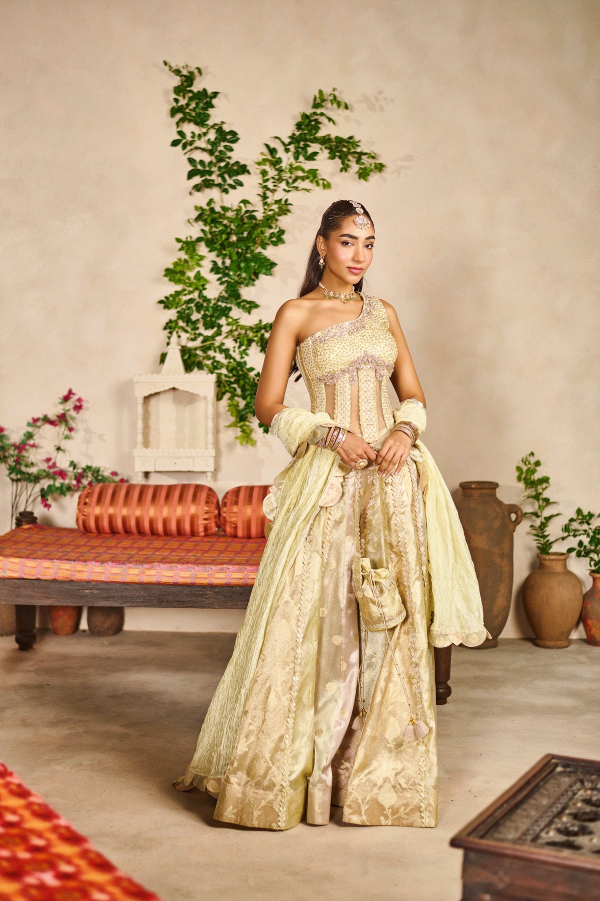 Kashi nimbu one shoulder top sharara set