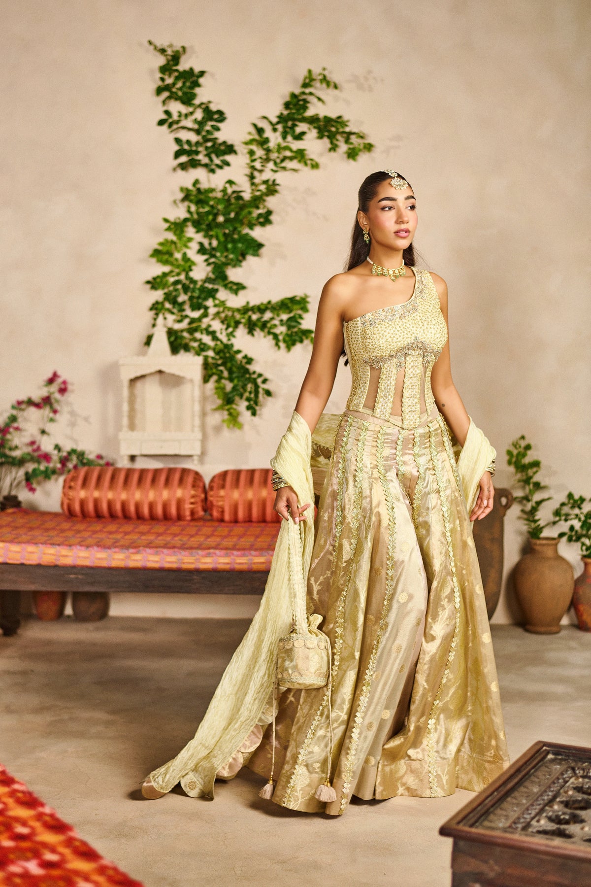 Kashi nimbu one shoulder top sharara set