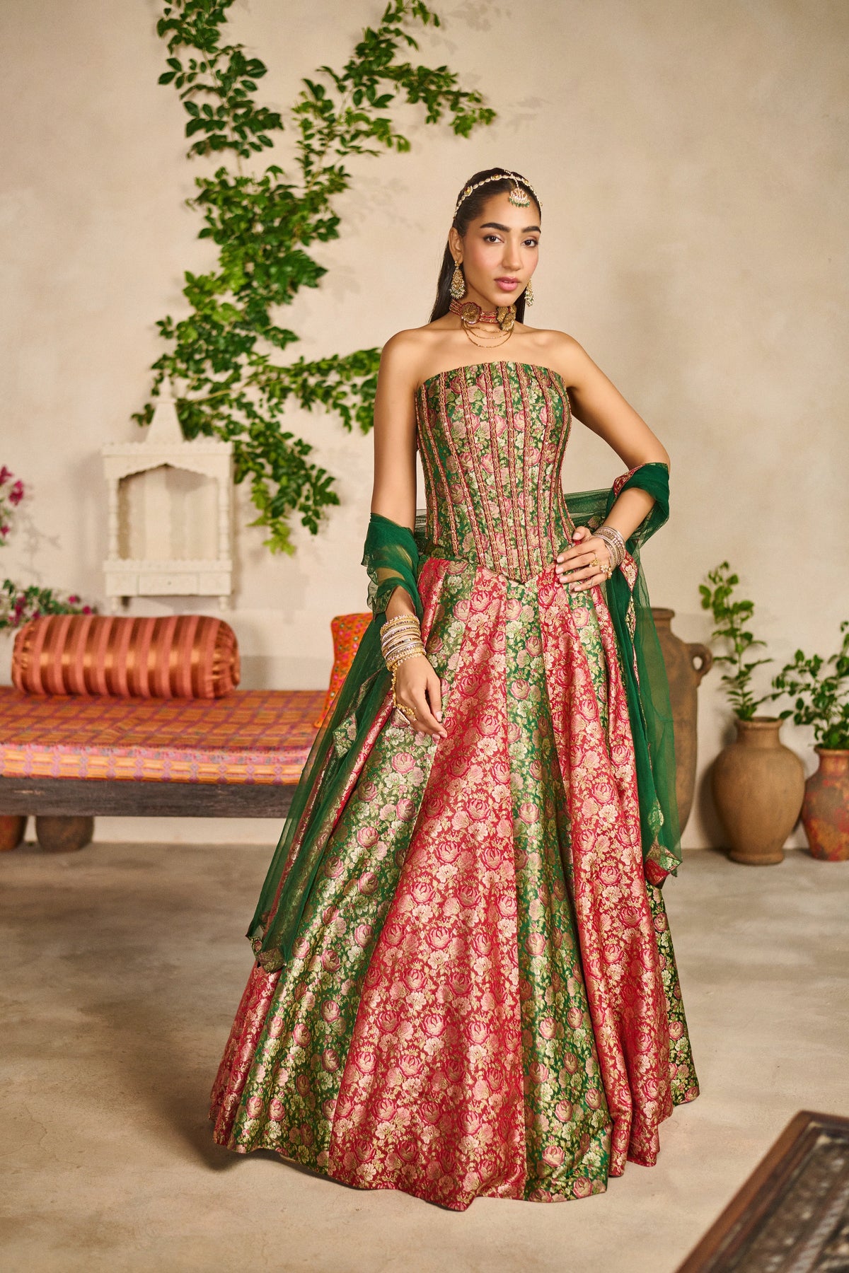 Gulab banarasi corset lehenga set