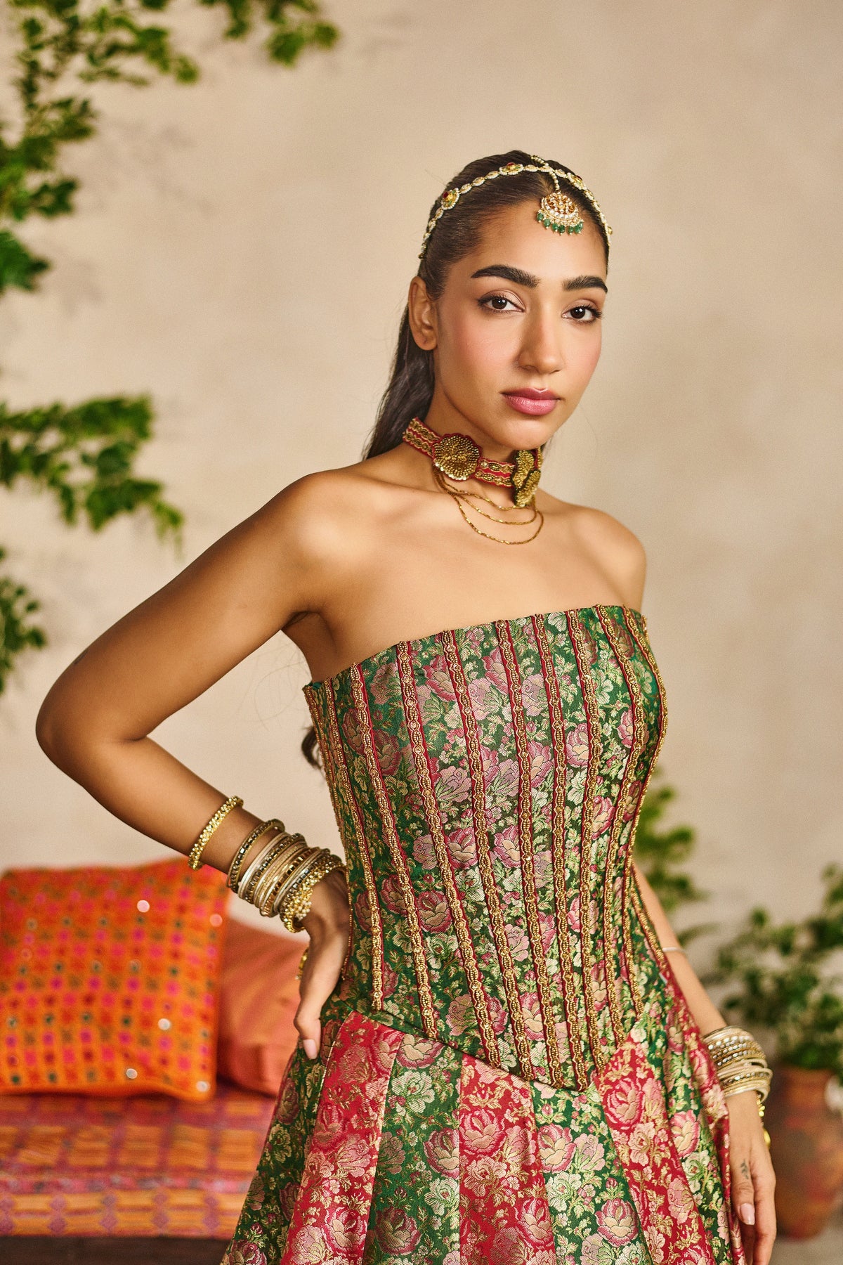 Gulab banarasi corset lehenga set