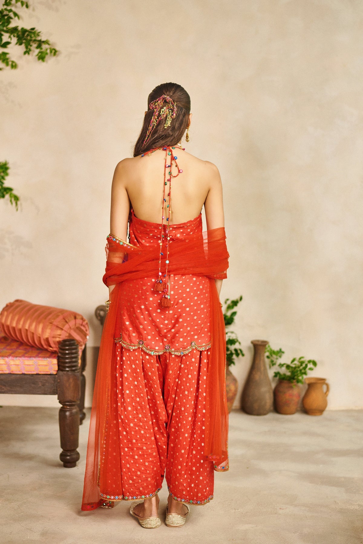 Rama orange halter kurta salwar set