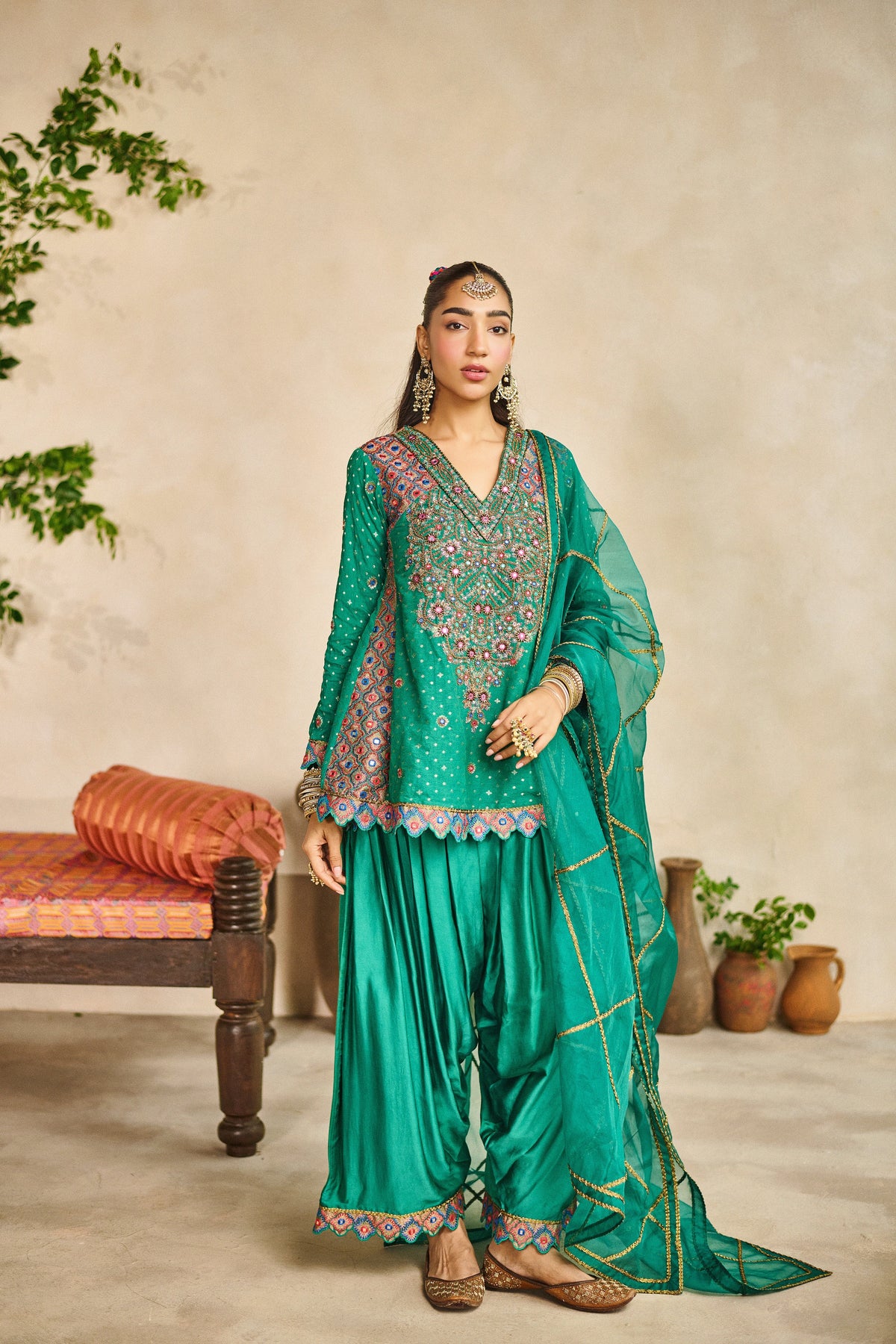 Rama green peplum kurta salwar set