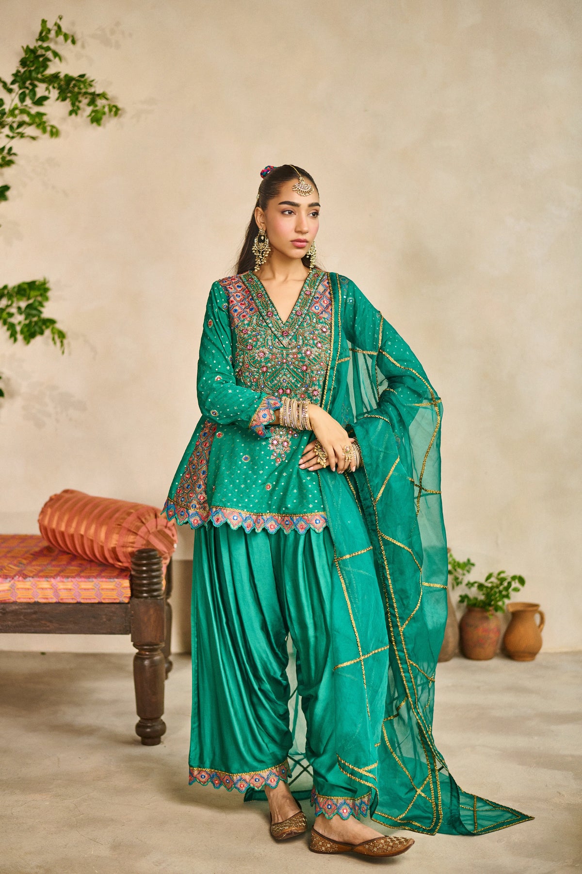 Rama green peplum kurta salwar set