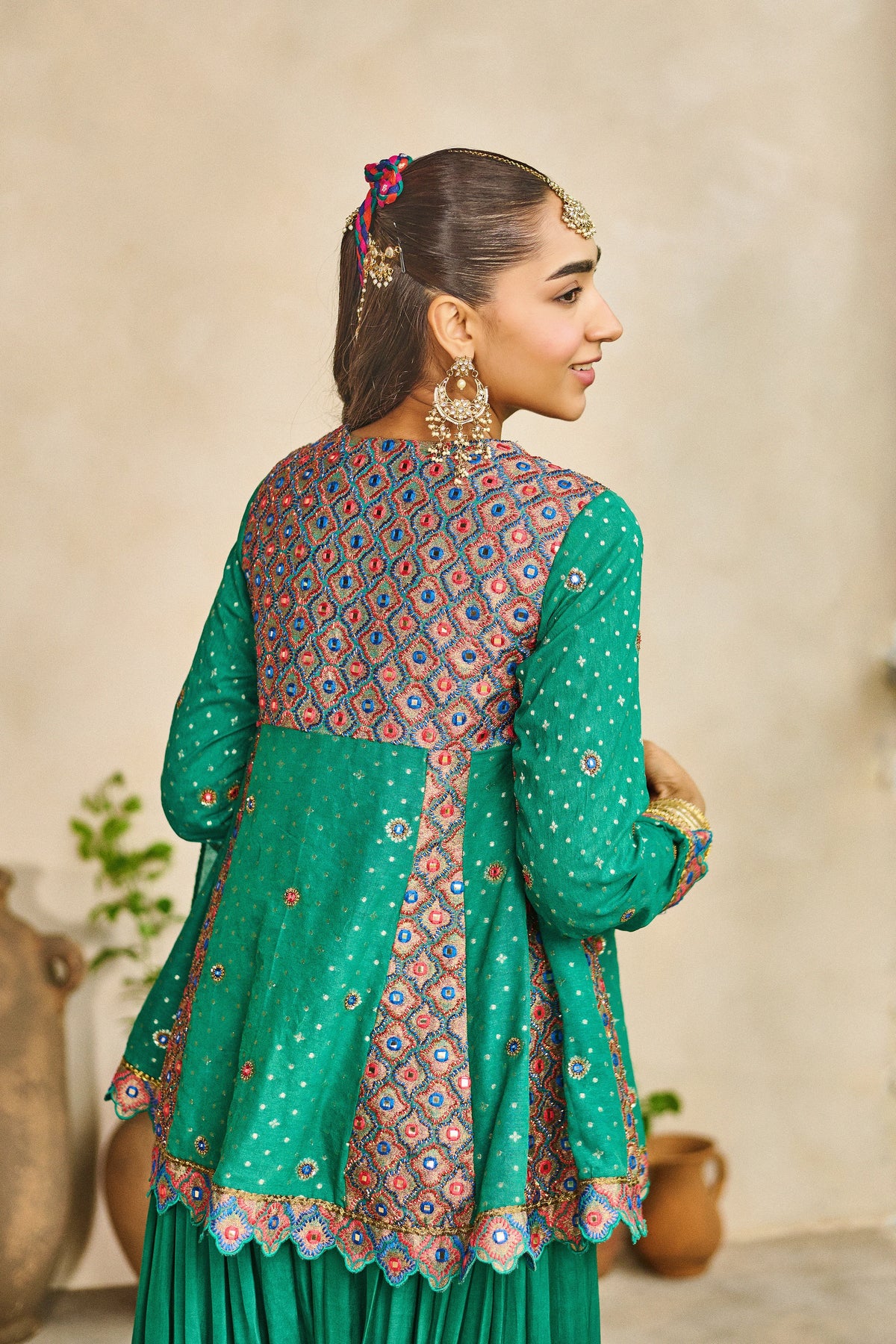 Rama green peplum kurta salwar set