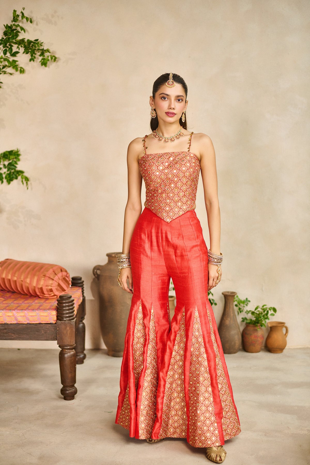 Narangi banjaran trinkle hanky top garara set