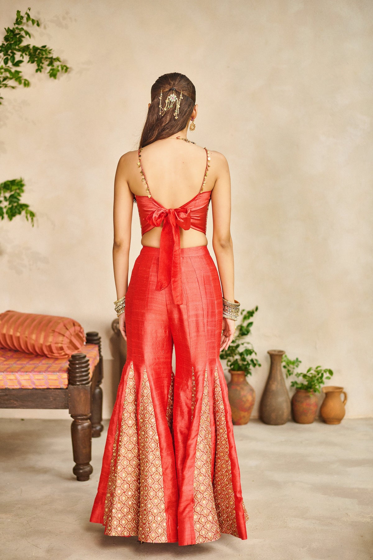 Narangi banjaran trinkle hanky top garara set