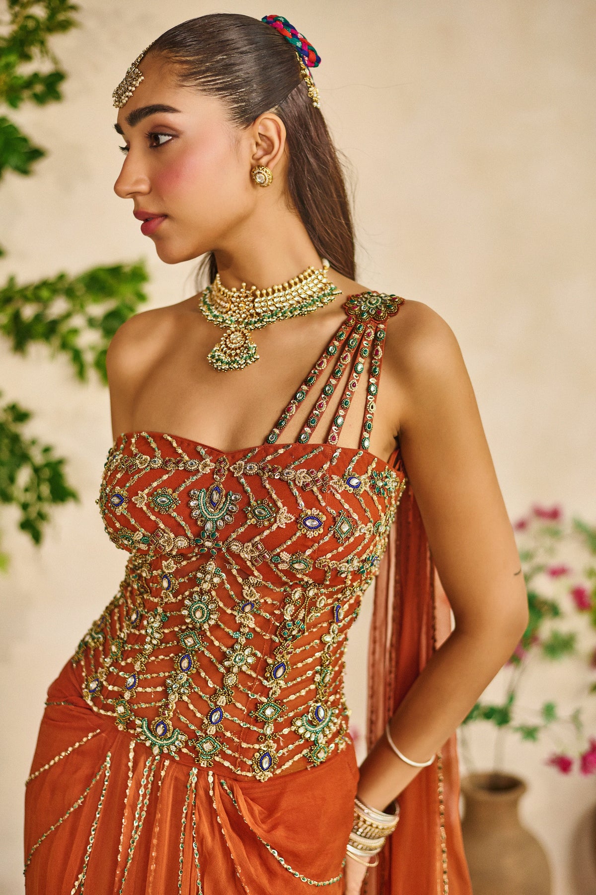 Devi zar corset skirt draped dupatta set