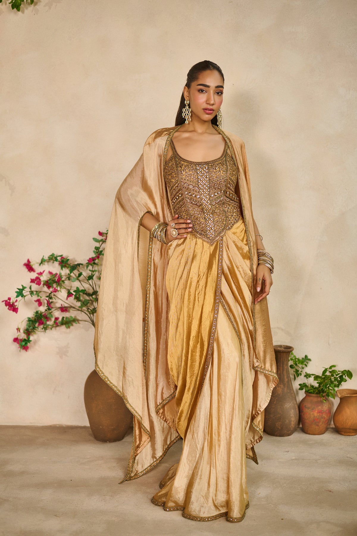 Sunehri dhaara corset - draped tulip skirt set