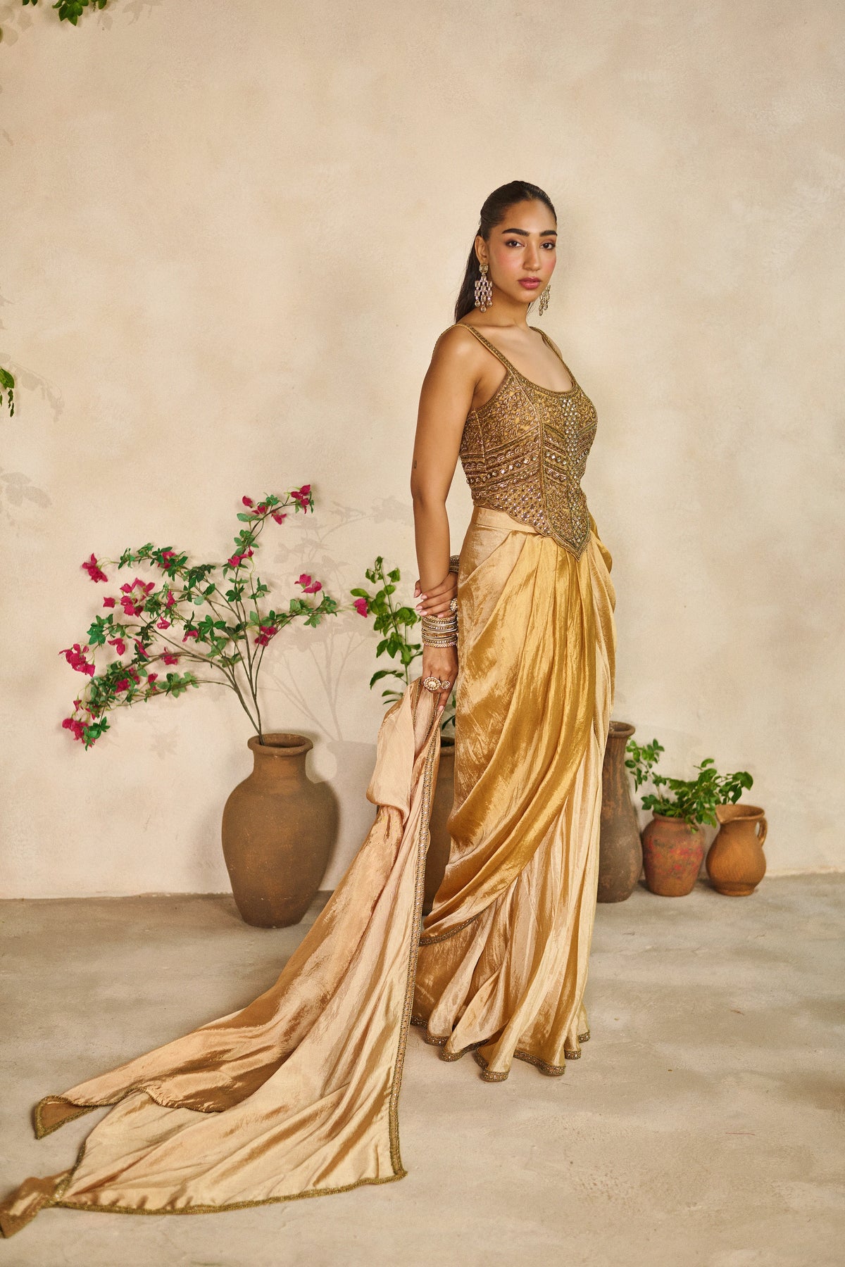 Sunehri dhaara corset - draped tulip skirt set