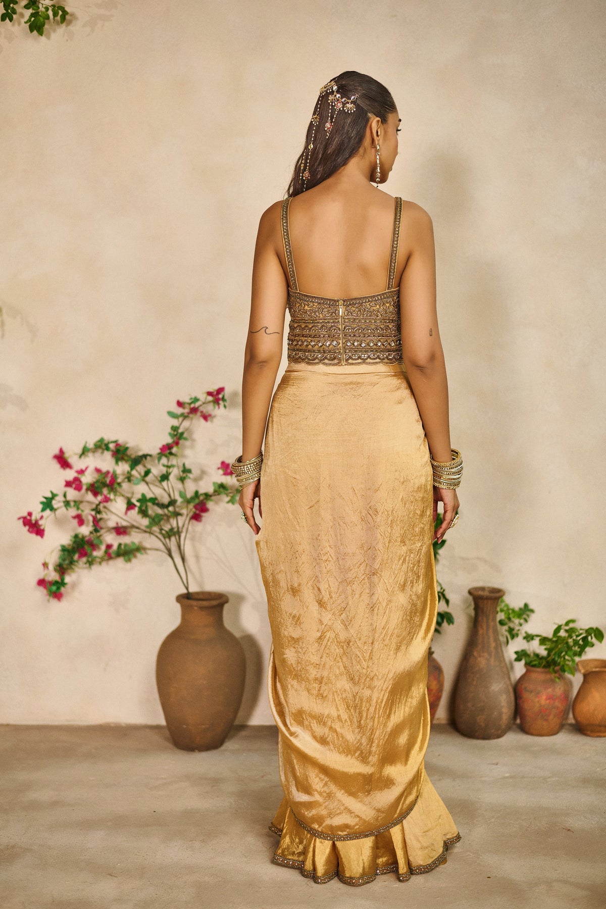 Sunehri dhaara corset - draped tulip skirt set