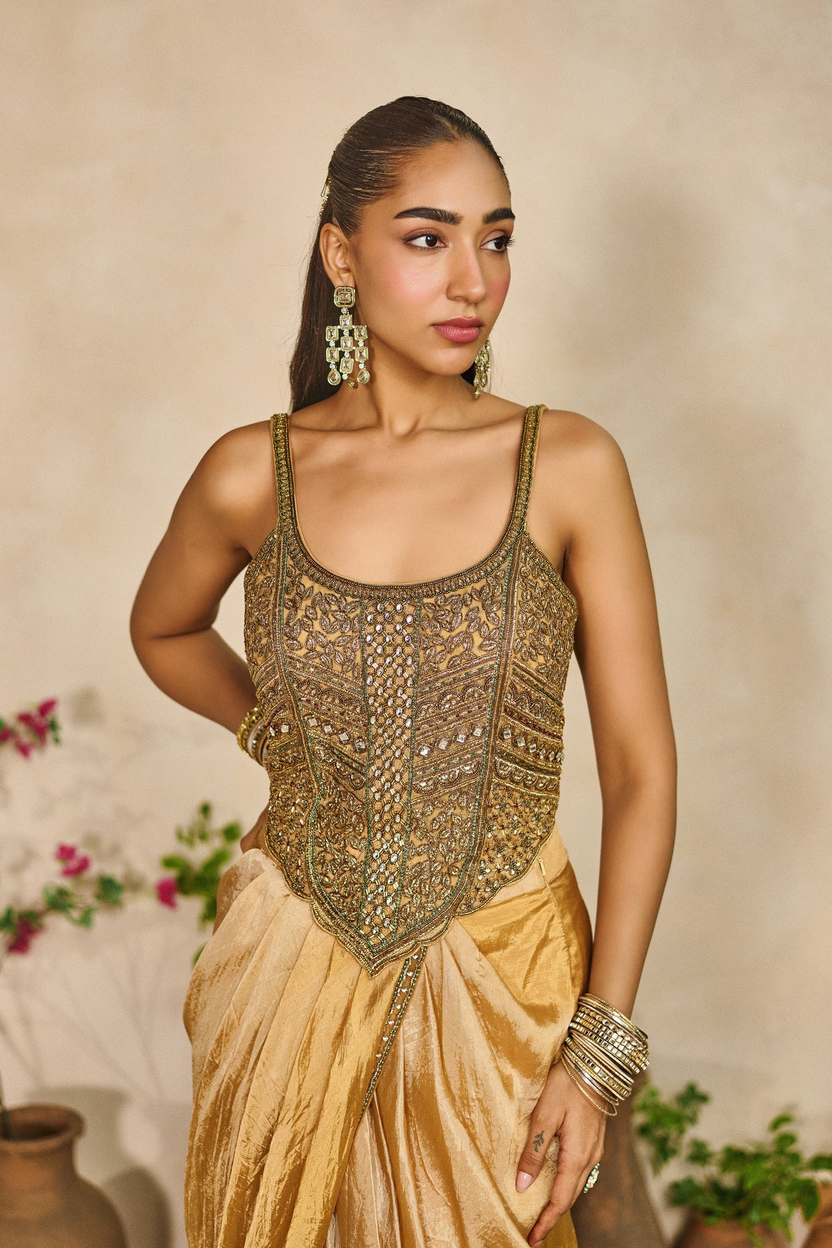 Sunehri dhaara corset - draped tulip skirt set