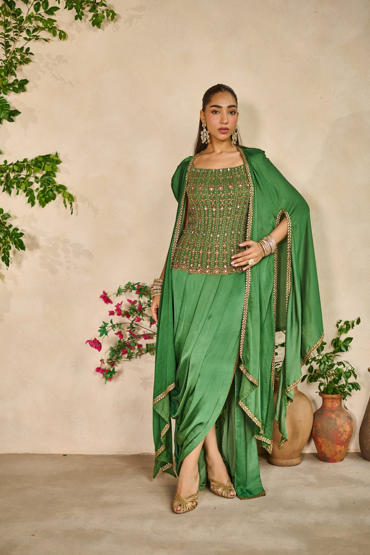 Sabz zar corset dhoti skirt set
