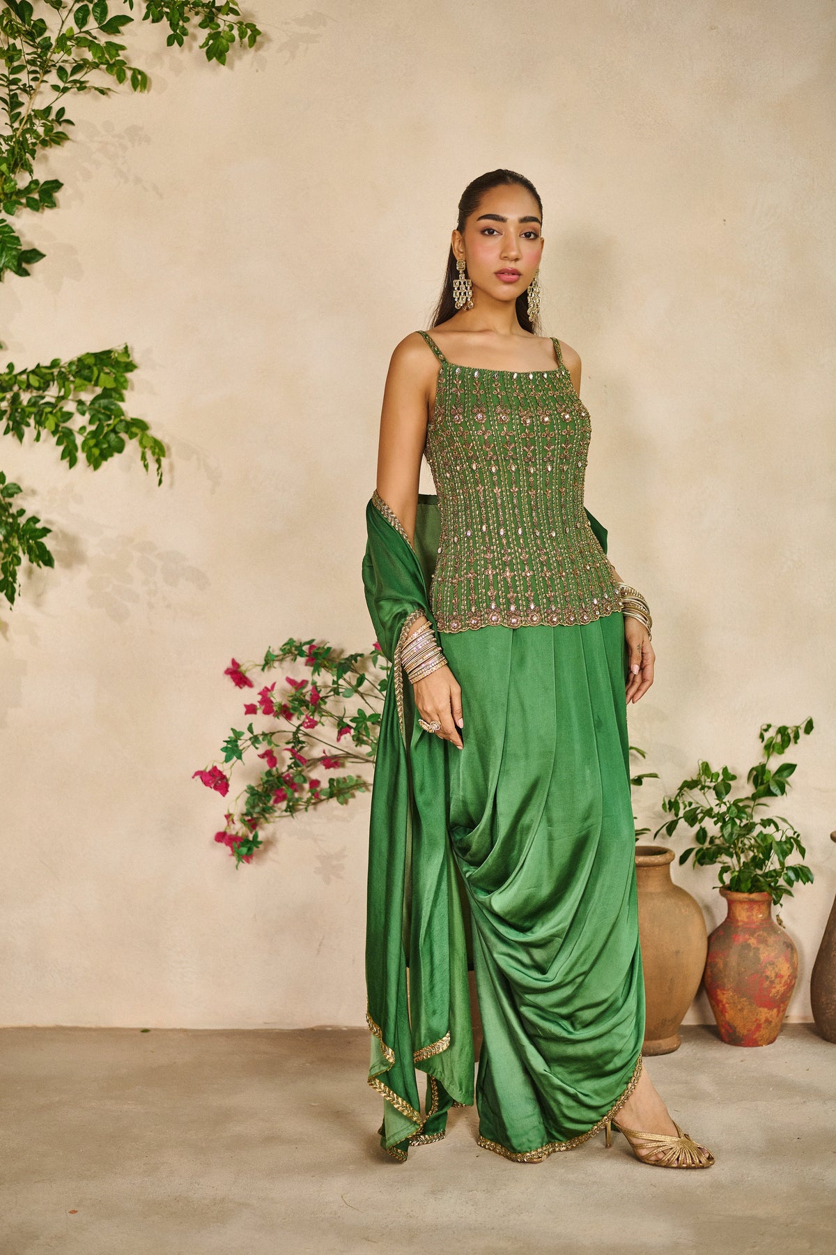 Sabz zar corset dhoti skirt set