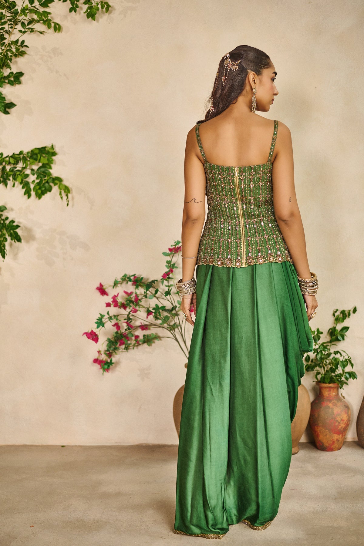 Sabz zar corset dhoti skirt set