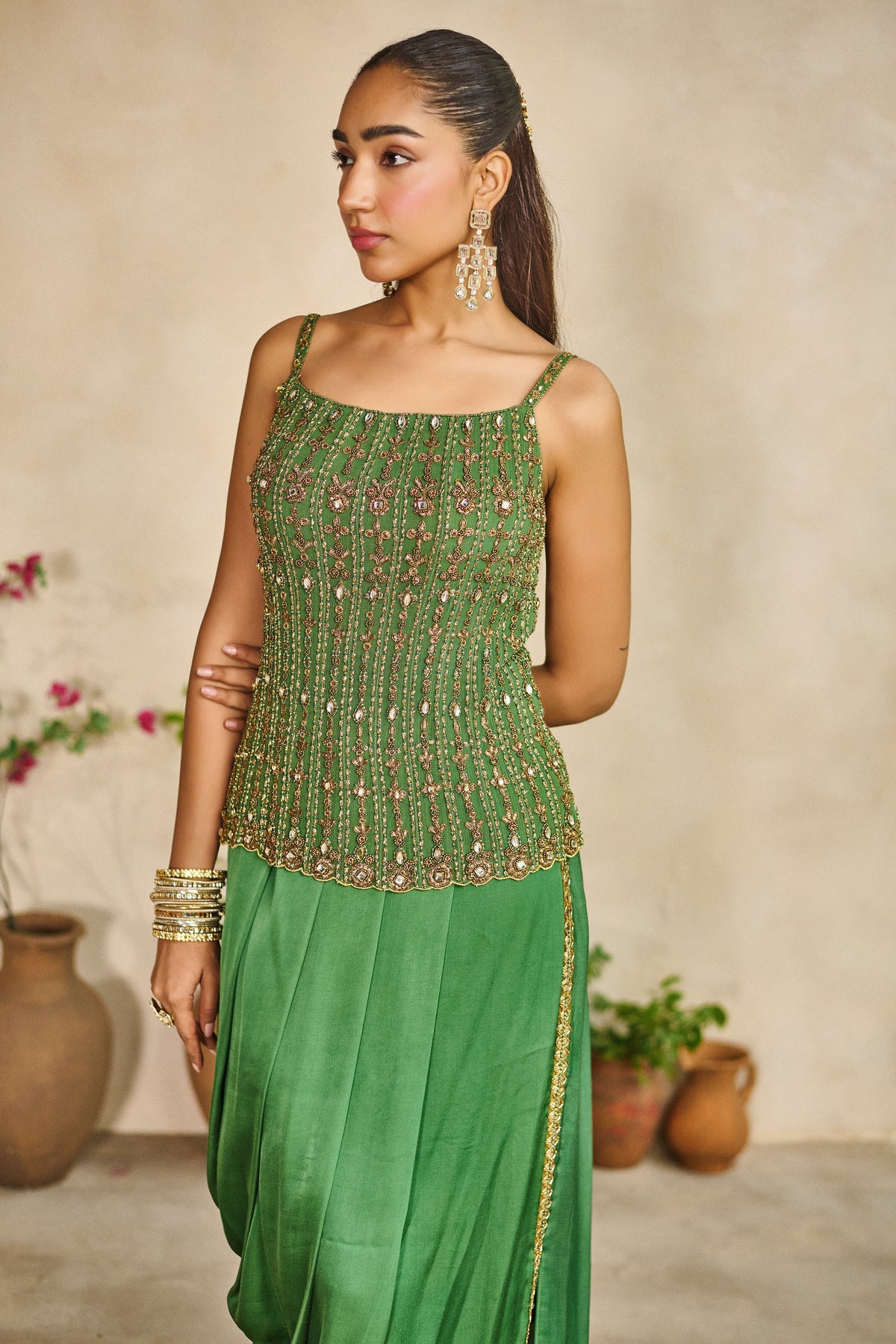 Sabz zar corset dhoti skirt set