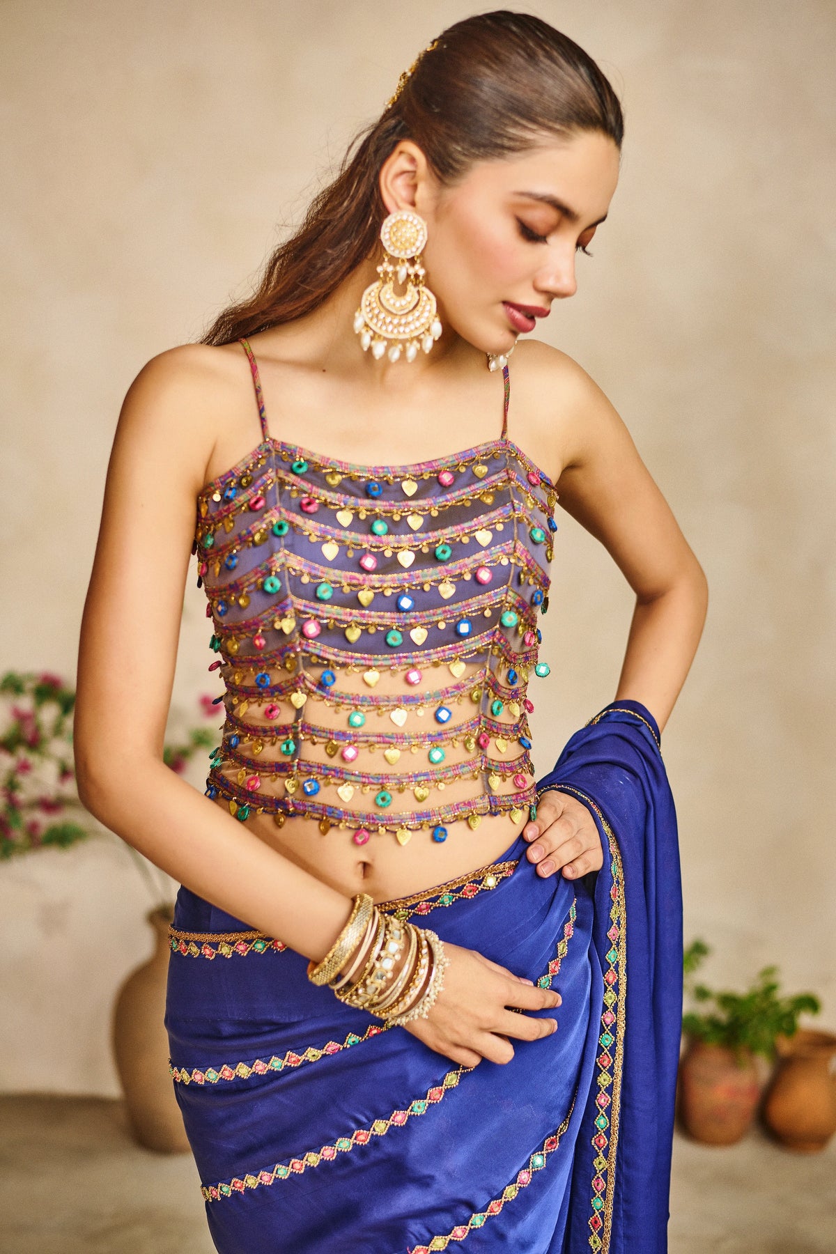 Neel banjaran trinkle saree