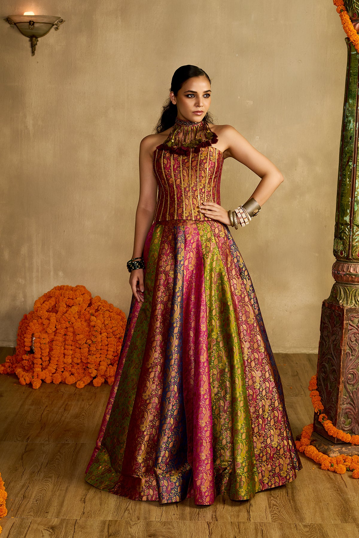 Gulaabi Haryali Lehenga Set
