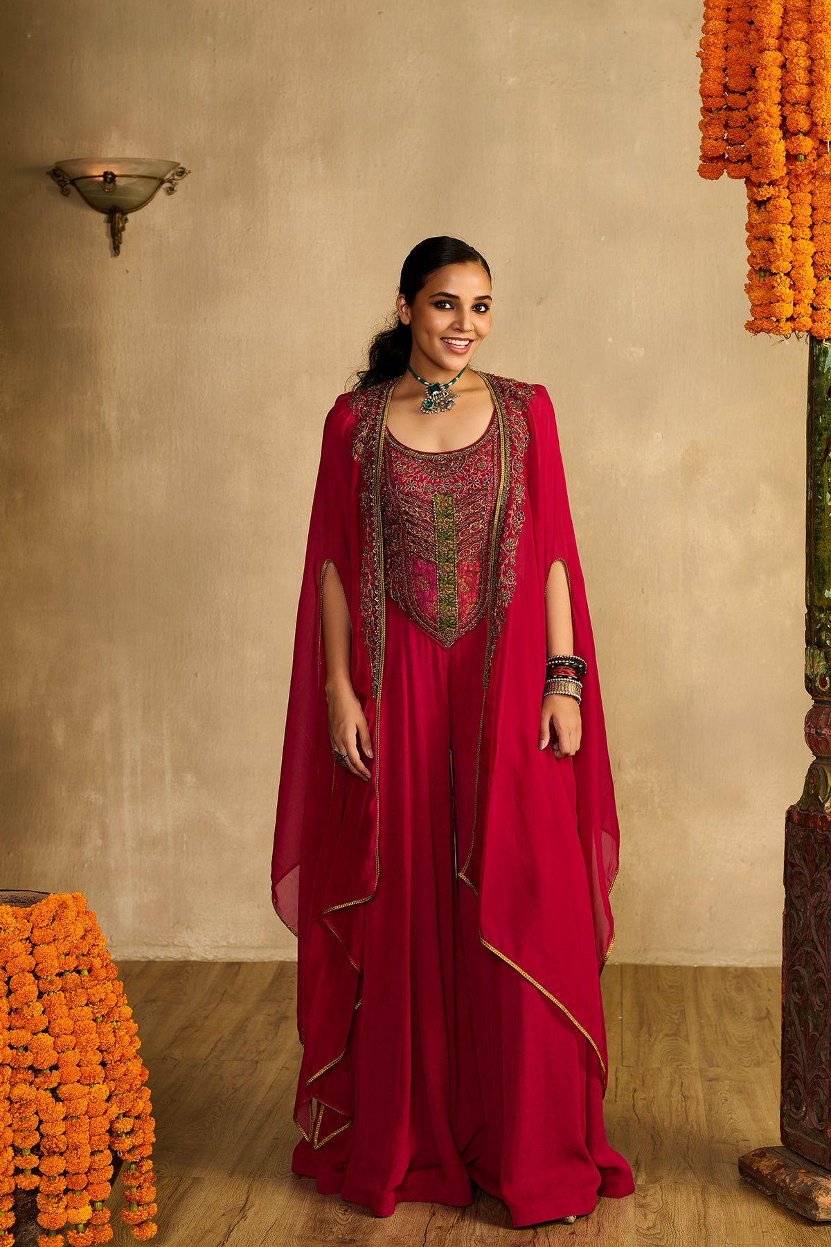 Rani pink Jumpsuit Set with cape