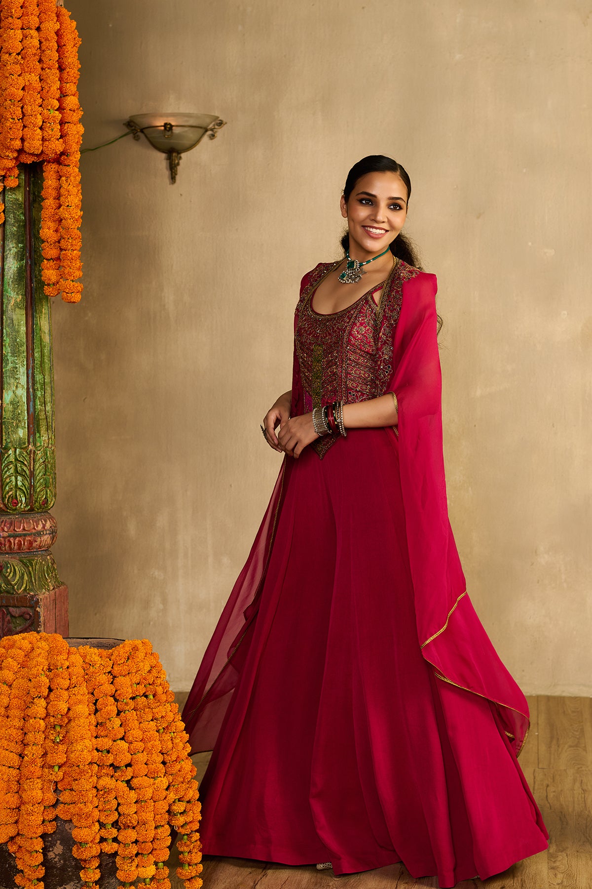 Rani pink Jumpsuit Set with cape