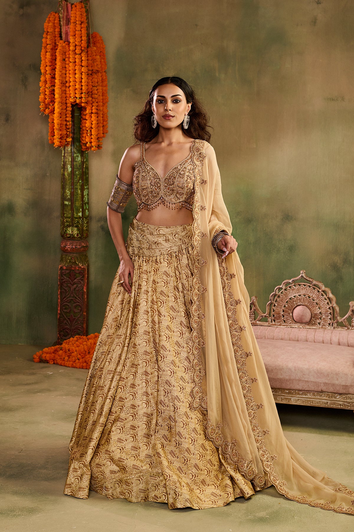 Tassel Tara beige Lehenga Set