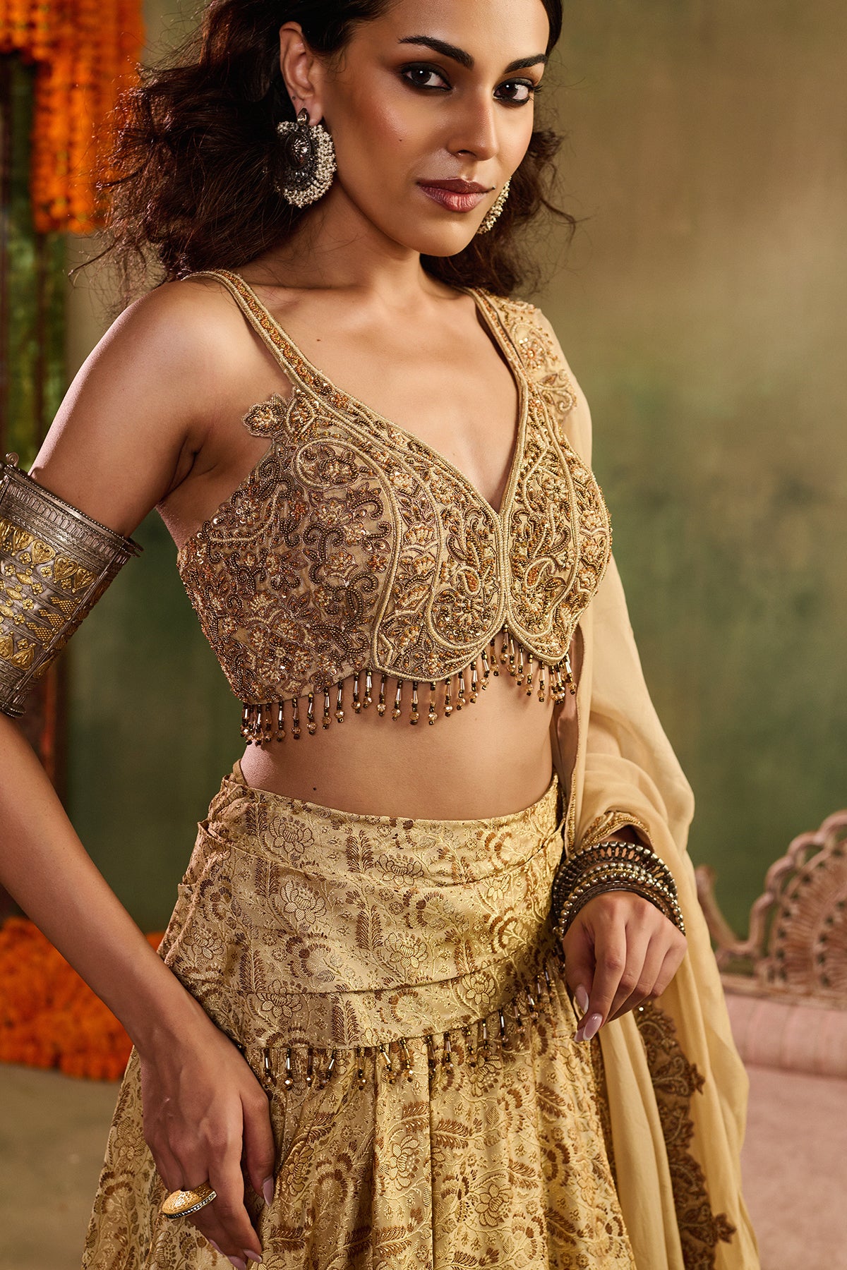 Tassel Tara beige Lehenga Set