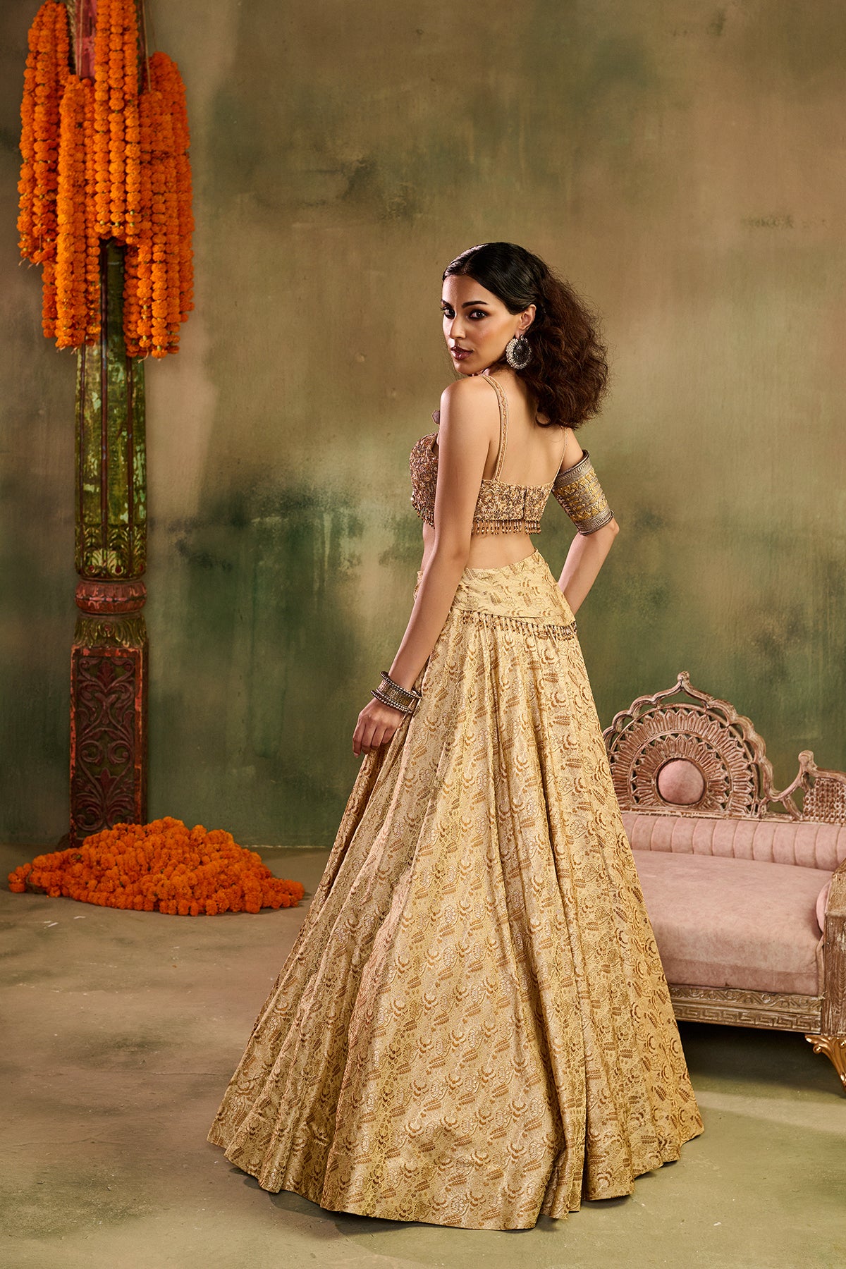 Tassel Tara beige Lehenga Set