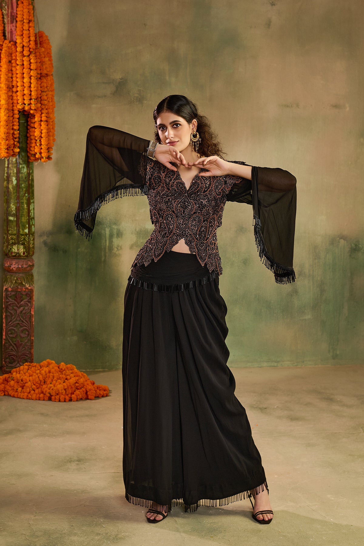 Zar blouse drape skirt set