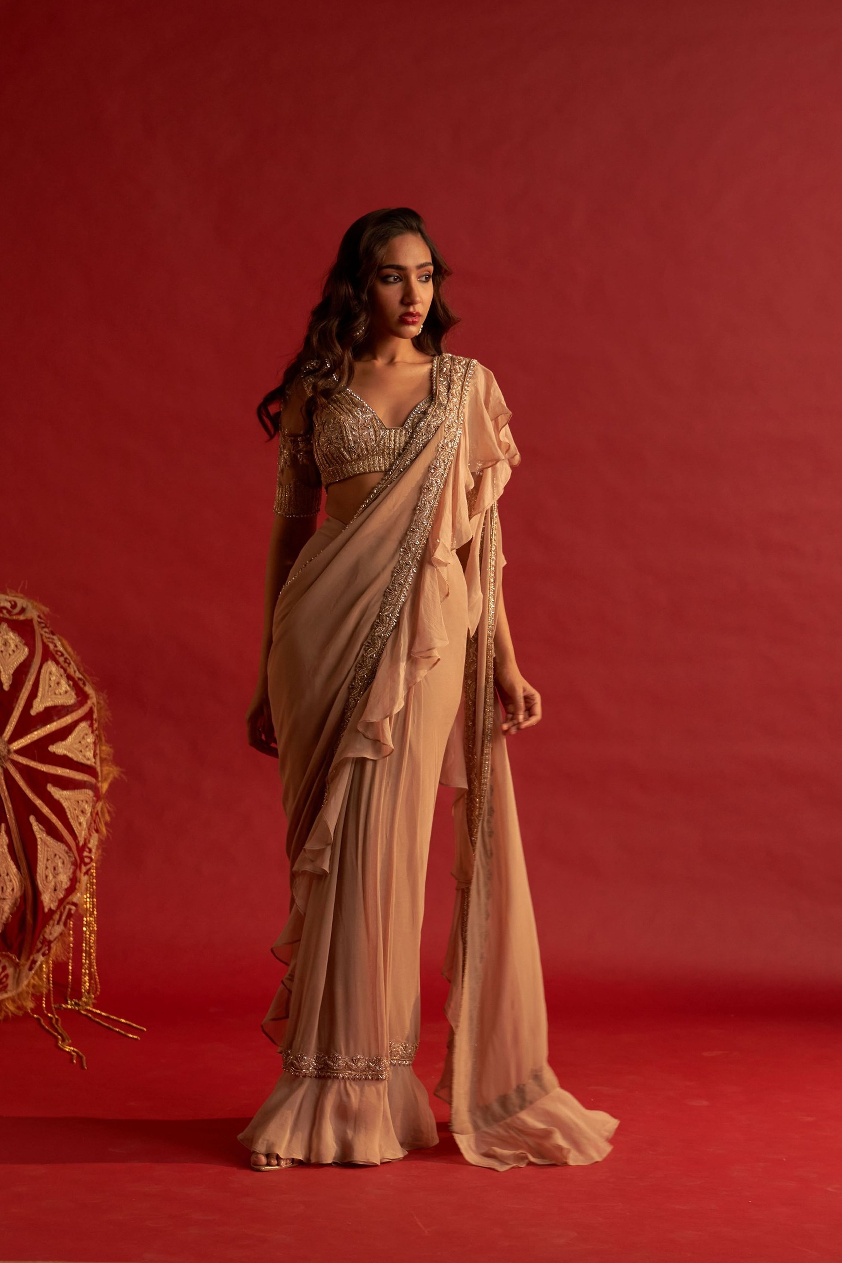 Gilt Ruffle Pre Stitched Saree