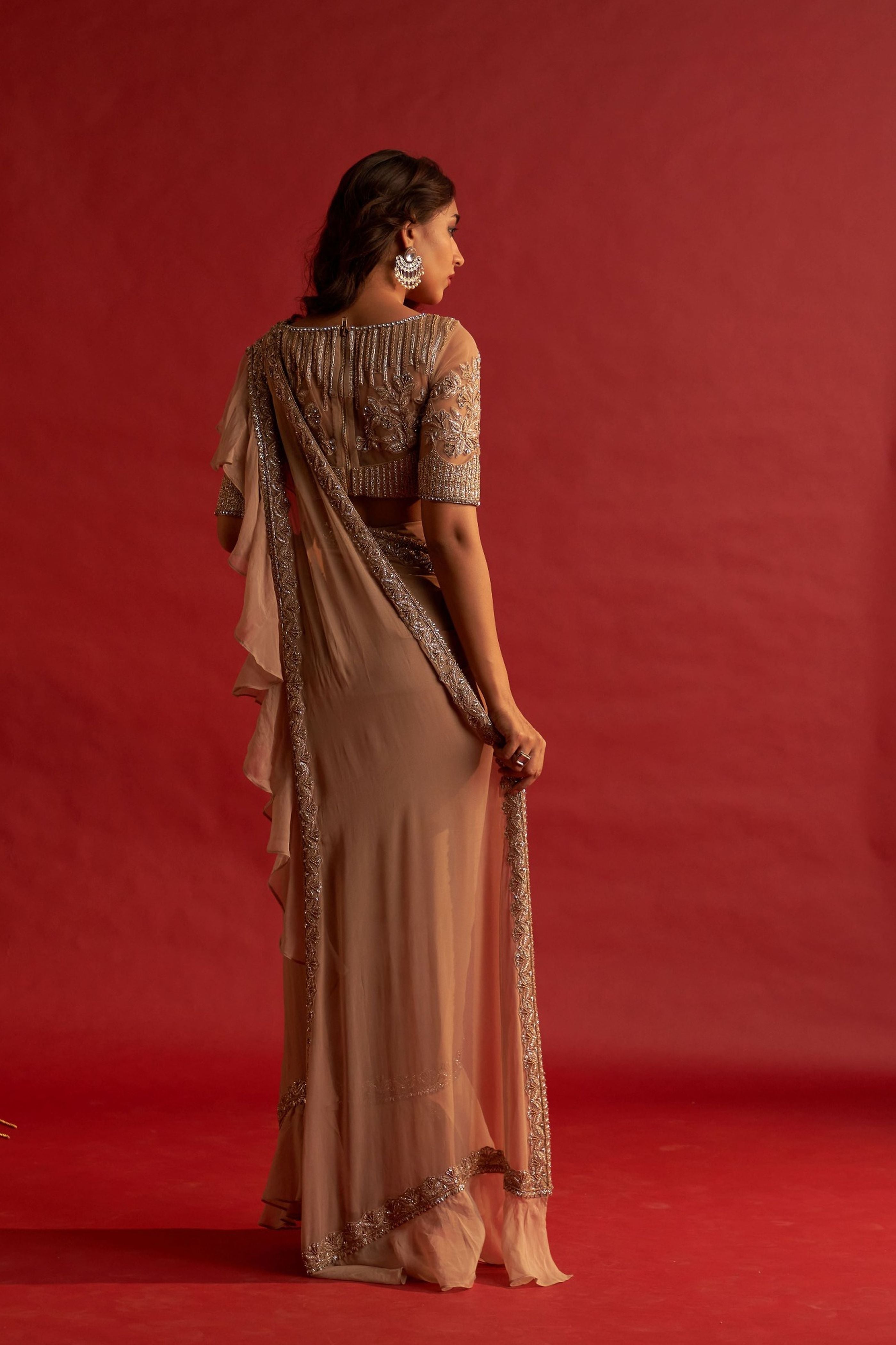 Gilt Ruffle Pre Stitched Saree